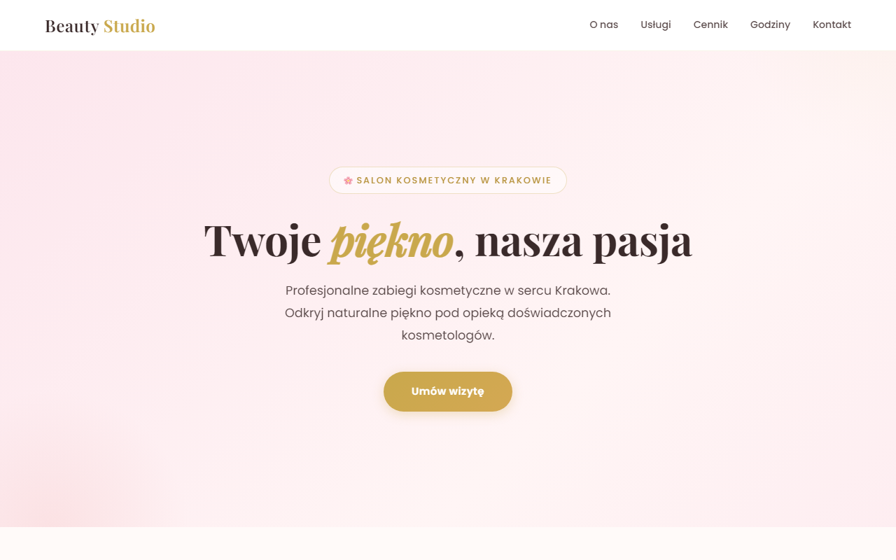 Beauty Studio Kraków — zrzut ekranu strony