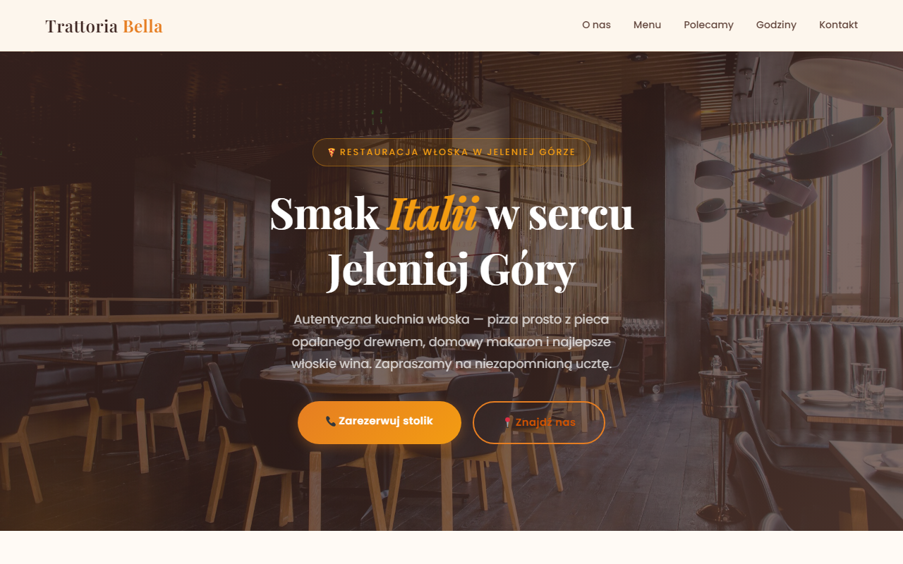 Trattoria Bella — zrzut ekranu strony